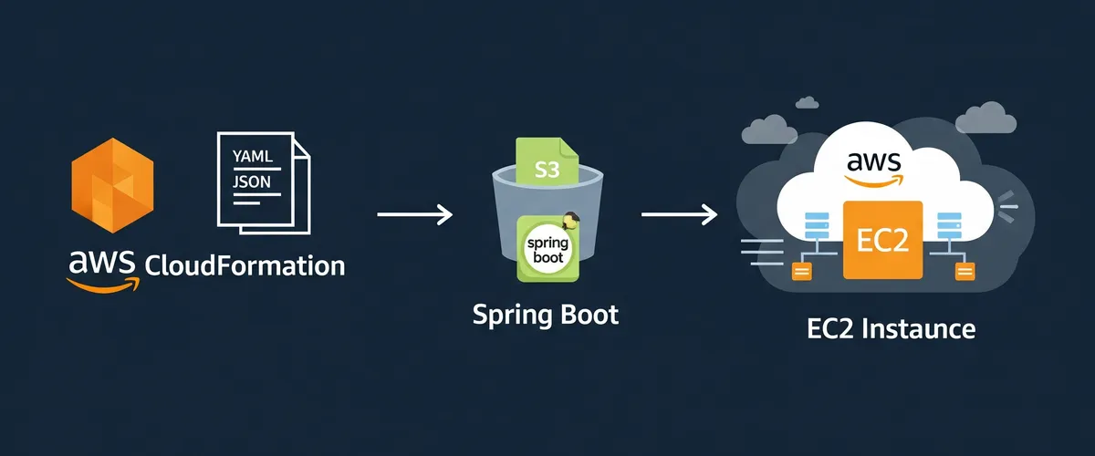 Blog post image for How to Deploy a Spring Boot Application to AWS CloudFormation - This article will guide you on how to deploy a Spring Boot application to AWS CloudFormation. It covers steps from creating a CloudFormation template, packaging the application into a deployable artifact, updating the stack with the new version of the application and discussing about continuous deployment for automatic updates. This guide is intended for developers who have an existing Spring Boot application and want to deploy it on AWS.