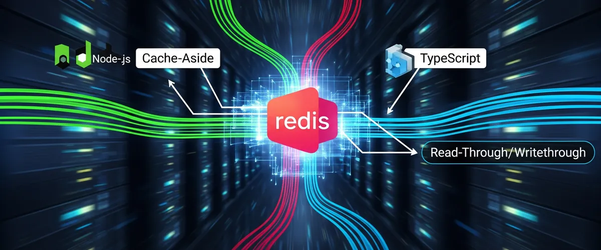 Blog post image for Caching Strategies with Redis in Node.js and TypeScript - A look at caching in Redis for Node.js and TypeScript applications: the Cache-Aside, Read-Through, Write-Through, and Write-Behind patterns, plus a practical Redis cache key strategy.