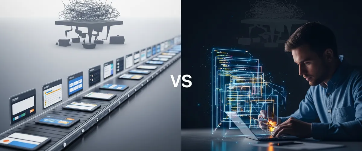 Blog post image for Low-Code vs. Custom Code: Let's Talk About Speed and Tech Debt - How to weigh development speed against technical debt when choosing between low-code and custom code, and when each approach makes sense, especially for internal tools like Retool.